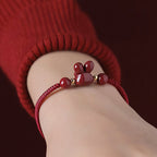 Fortune Jewel Handmade Cinnabar Chinese Zodiac Rabbit Luck Red Rope Bracelet