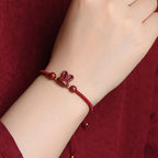 Fortune Jewel Handmade Cinnabar Chinese Zodiac Rabbit Luck Red Rope Bracelet