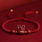 Fortune Jewel Handmade Cinnabar Chinese Zodiac Rabbit Luck Red Rope Bracelet