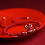 Fortune Jewel Handmade Cinnabar Chinese Zodiac Rabbit Luck Red Rope Bracelet