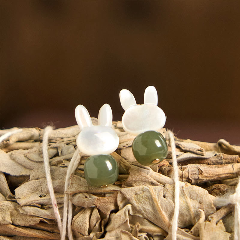 Fortune Jewel Tridacna Stone Cute Rabbit Hetian Jade Luck Earrings