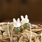 Fortune Jewel Tridacna Stone Cute Rabbit Hetian Jade Luck Earrings