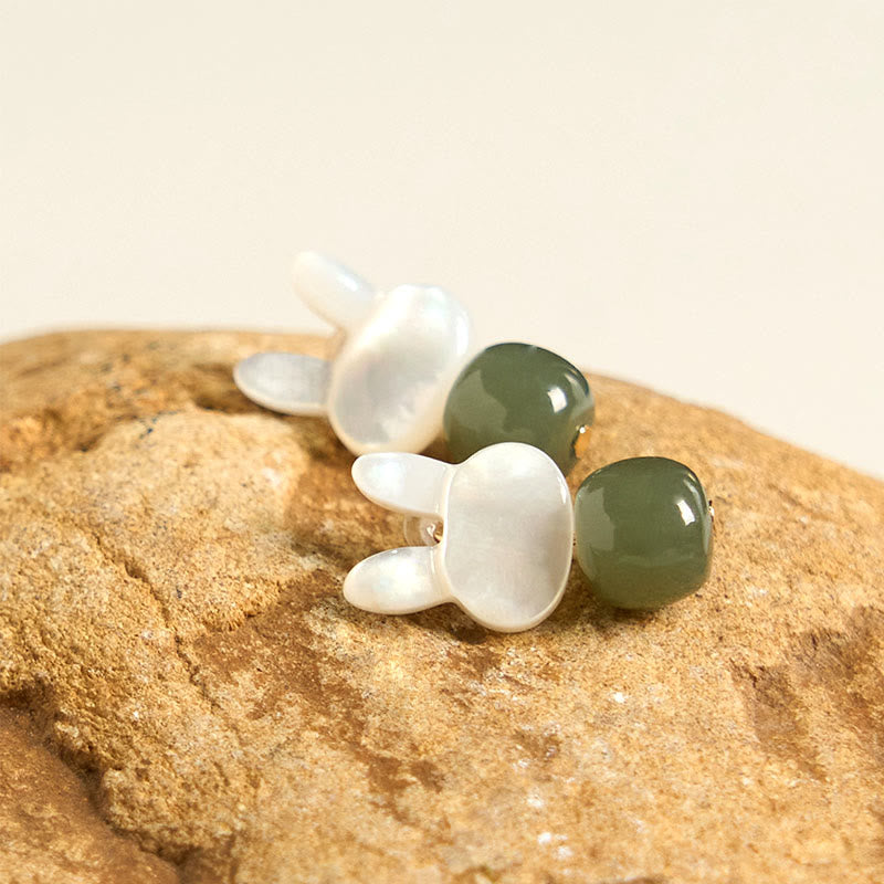 Fortune Jewel Tridacna Stone Cute Rabbit Hetian Jade Luck Earrings