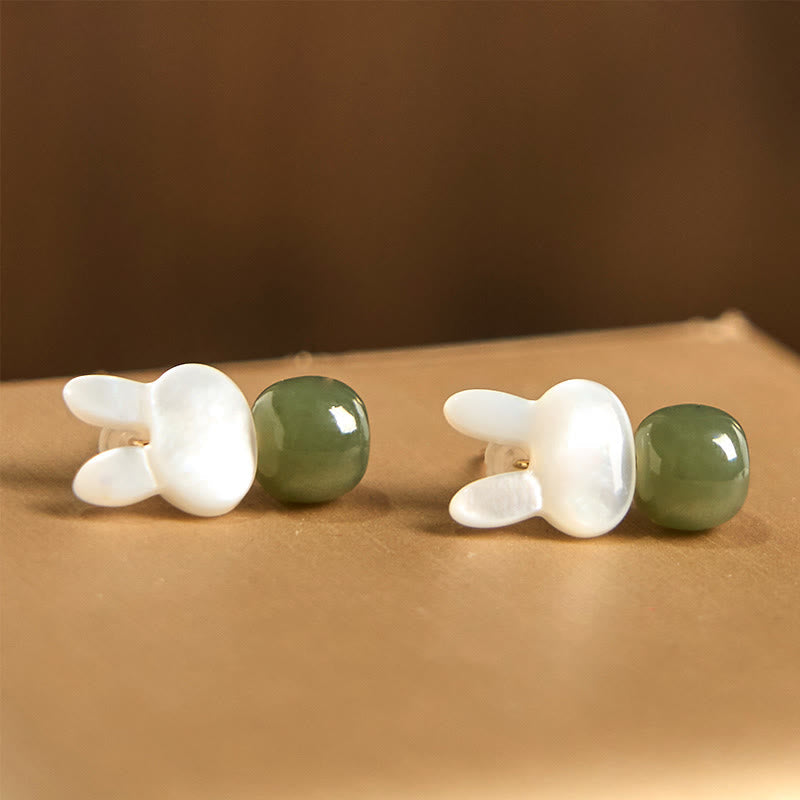 Fortune Jewel Tridacna Stone Cute Rabbit Hetian Jade Luck Earrings