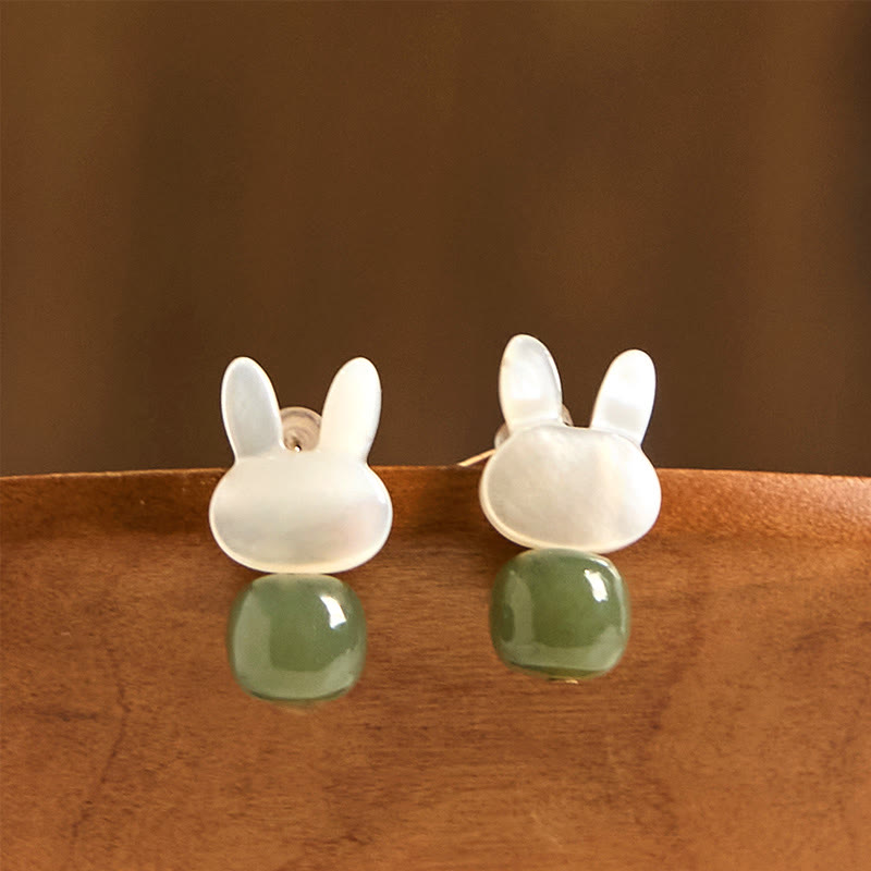 Fortune Jewel Tridacna Stone Cute Rabbit Hetian Jade Luck Earrings
