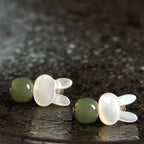 Fortune Jewel Tridacna Stone Cute Rabbit Hetian Jade Luck Earrings