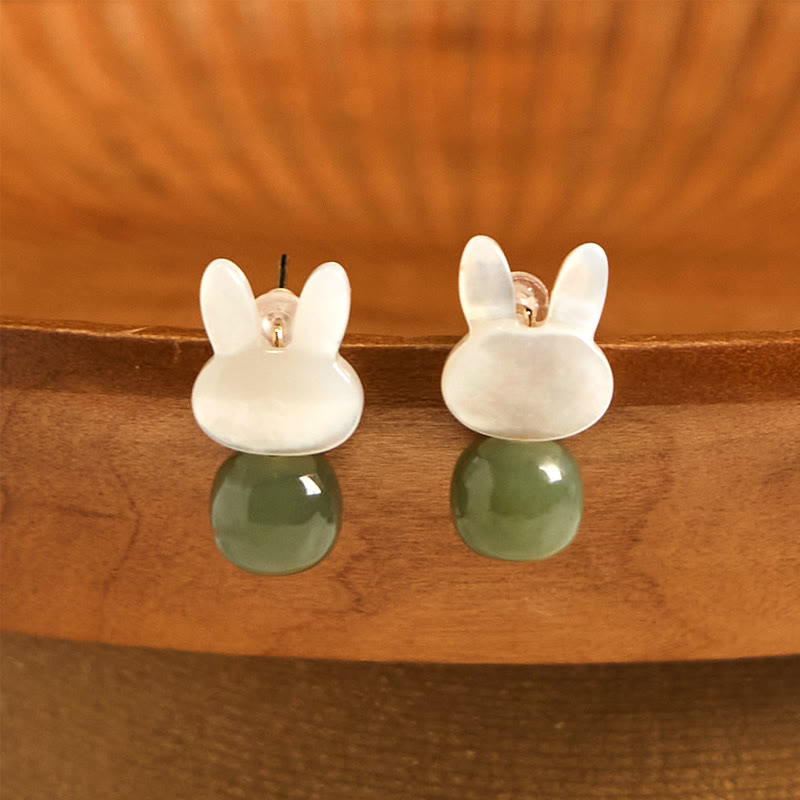 Fortune Jewel Tridacna Stone Cute Rabbit Hetian Jade Luck Earrings