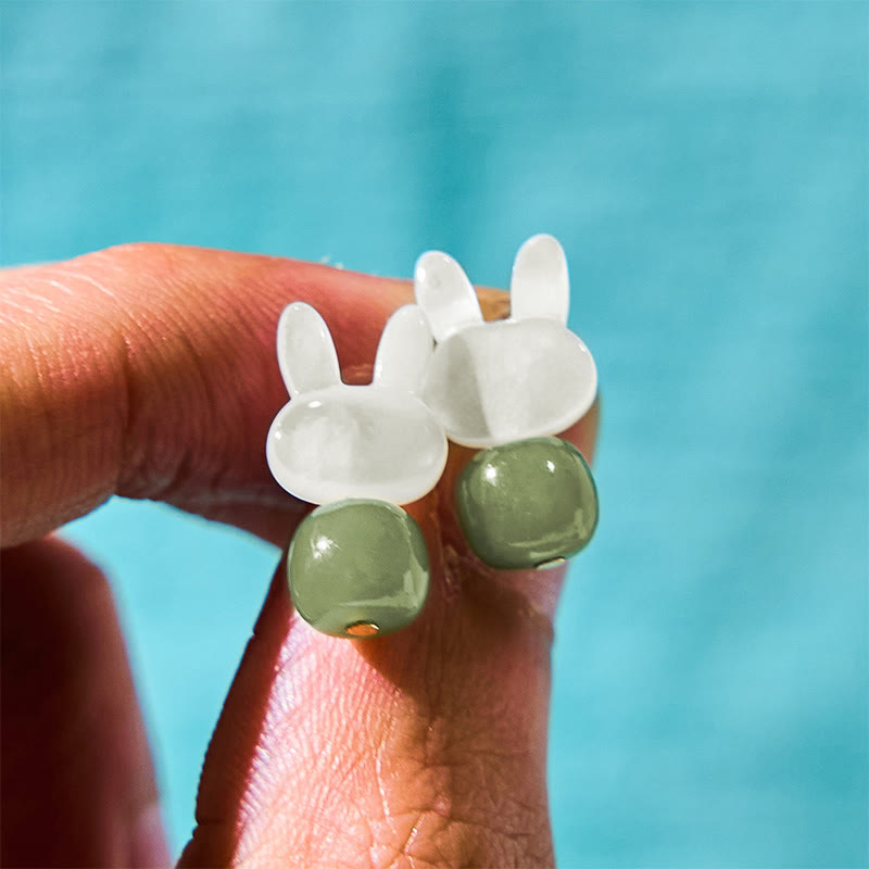 Fortune Jewel Tridacna Stone Cute Rabbit Hetian Jade Luck Earrings
