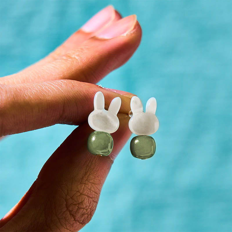 Fortune Jewel Tridacna Stone Cute Rabbit Hetian Jade Luck Earrings