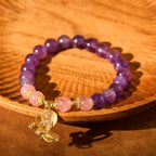 Fortune Jewel Natural Amethyst Strawberry Quartz Crystal Healing Butterfly Charm Bracelet