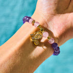 Fortune Jewel Natural Amethyst Strawberry Quartz Crystal Healing Butterfly Charm Bracelet