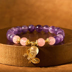 Fortune Jewel Natural Amethyst Strawberry Quartz Crystal Healing Butterfly Charm Bracelet