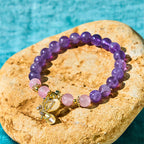 Fortune Jewel Natural Amethyst Strawberry Quartz Crystal Healing Butterfly Charm Bracelet