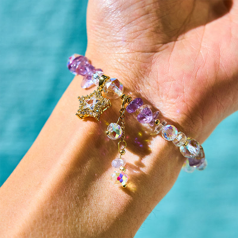 Fortune Jewel Natural Amethyst Crystal Star Charm Positive Transformation Bracelet