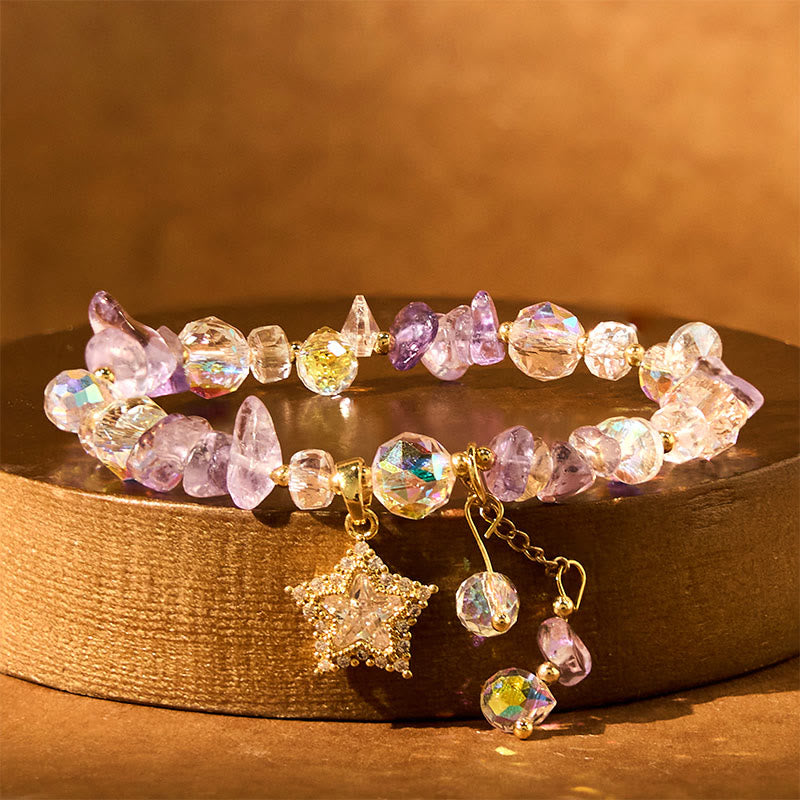 Fortune Jewel Natural Amethyst Crystal Star Charm Positive Transformation Bracelet