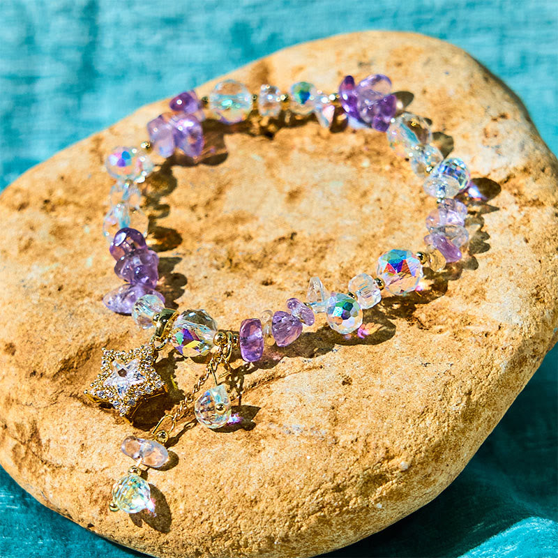 Fortune Jewel Natural Amethyst Crystal Star Charm Positive Transformation Bracelet
