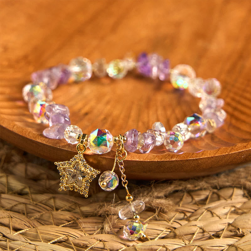 Fortune Jewel Natural Amethyst Crystal Star Charm Positive Transformation Bracelet