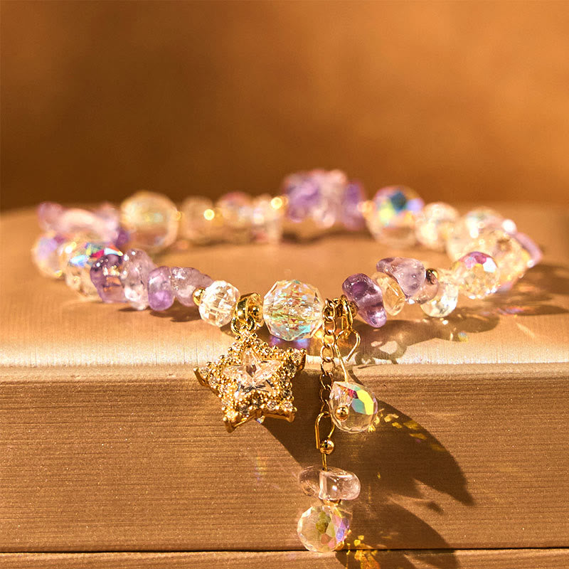 Fortune Jewel Natural Amethyst Crystal Star Charm Positive Transformation Bracelet