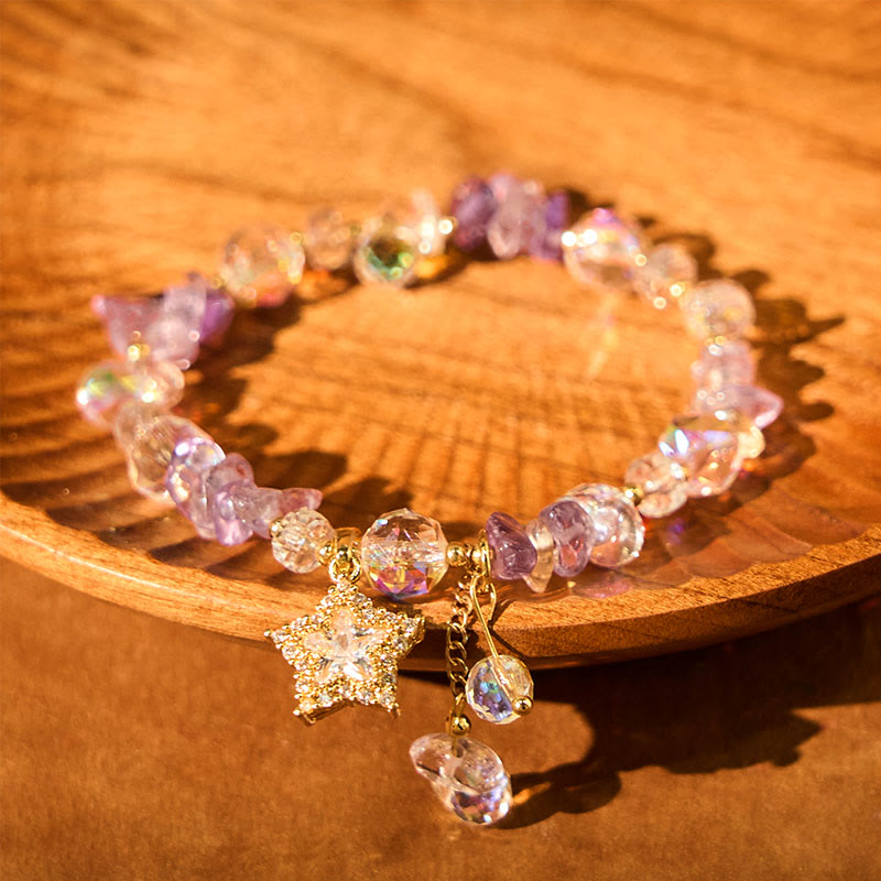 Fortune Jewel Natural Amethyst Crystal Star Charm Positive Transformation Bracelet