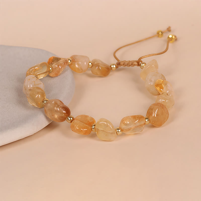 Fortune Jewel Irregular Shape Citrine Braid String Happiness Bracelet