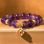 Fortune Jewel Natural Amethyst Four Leaf Clover Charm Communication Bracelet