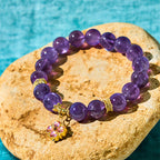 Fortune Jewel Natural Amethyst Four Leaf Clover Charm Communication Bracelet