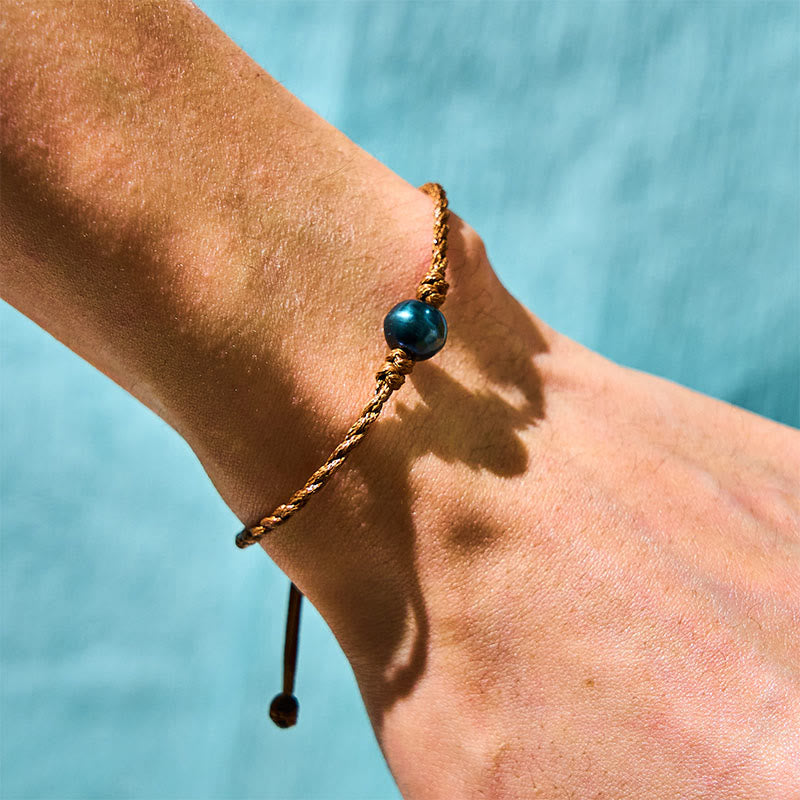 Fortune Jewel Natural Tahitian Black Pearl Bead Wax Rope Wisdom Bracelet