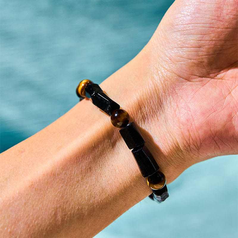 Fortune Jewel Natural Black Tourmaline Tiger Eye Positive Bracelet