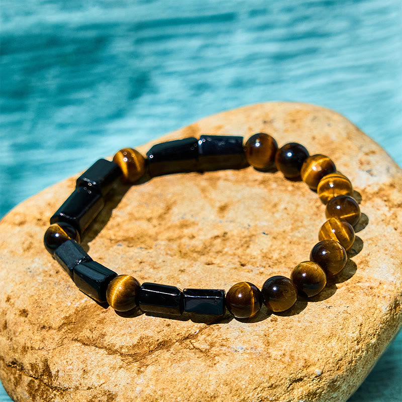 Fortune Jewel Natural Black Tourmaline Tiger Eye Positive Bracelet