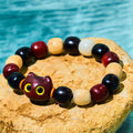 Fortune Jewel Small Leaf Red Sandalwood Ebony Wood Cute Cat Engraved Protection Bracelet