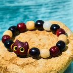 Fortune Jewel Small Leaf Red Sandalwood Ebony Wood Cute Cat Engraved Protection Bracelet