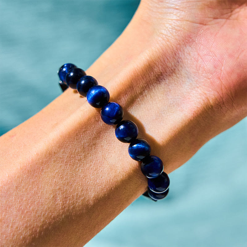 Fortune Jewel Blue Tiger Eye Black Tourmaline Strength Bracelet