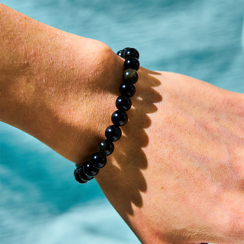 Fortune Jewel Gold Sheen Obsidian Black Tourmaline Wealth Bracelet