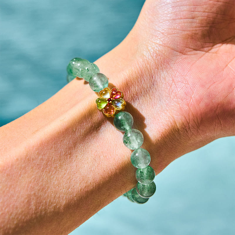 Fortune Jewel Natural Green Strawberry Quartz Soothing Fu Character Bracelet