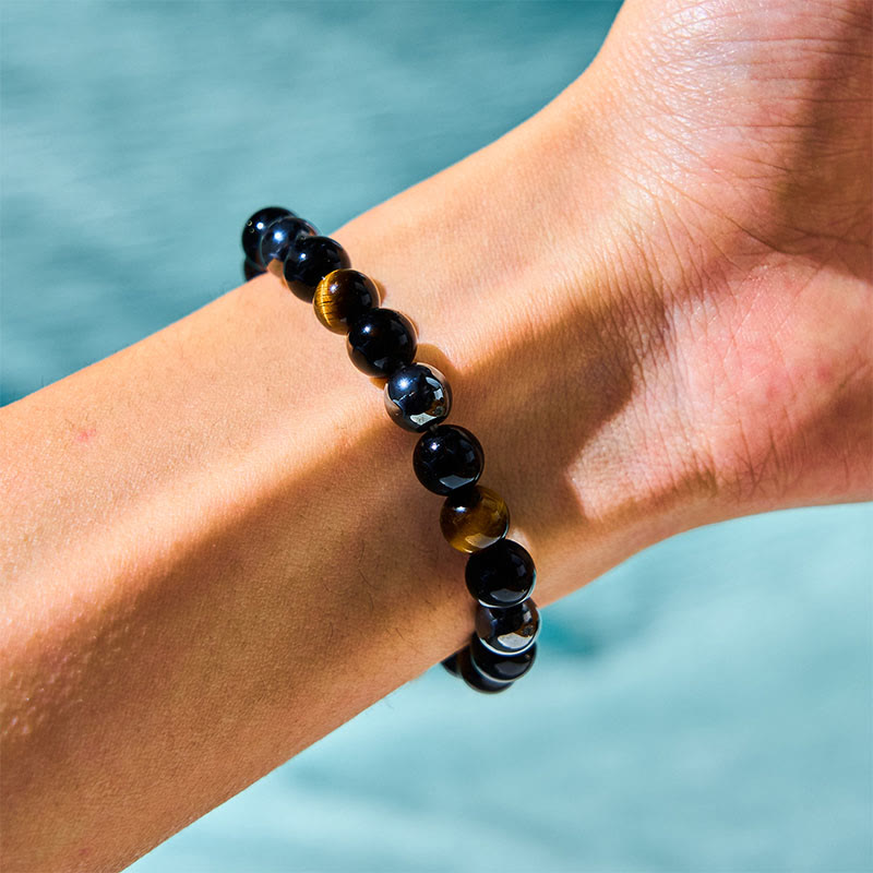 Fortune Jewel Natural Tiger's Eye Obsidian Hematite Positive Powerful Bracelet