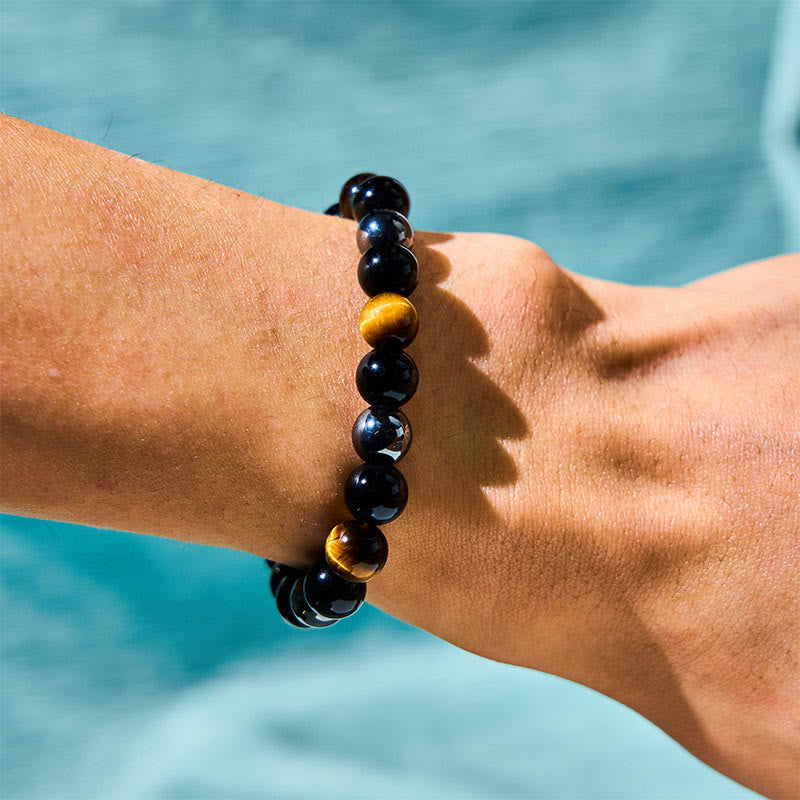Fortune Jewel Natural Tiger's Eye Obsidian Hematite Positive Powerful Bracelet