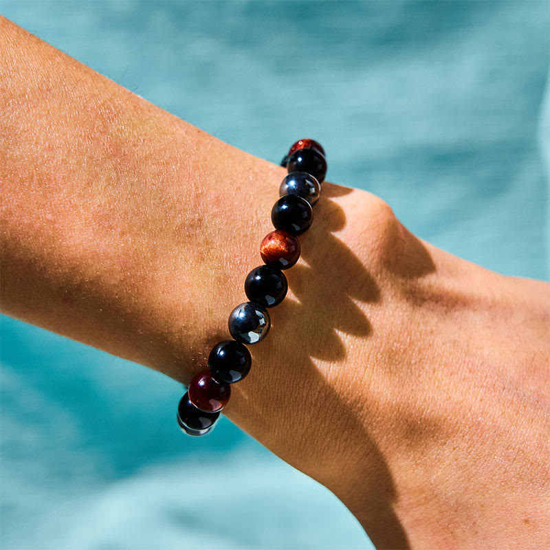 Fortune Jewel Natural Tiger's Eye Obsidian Hematite Positive Powerful Bracelet