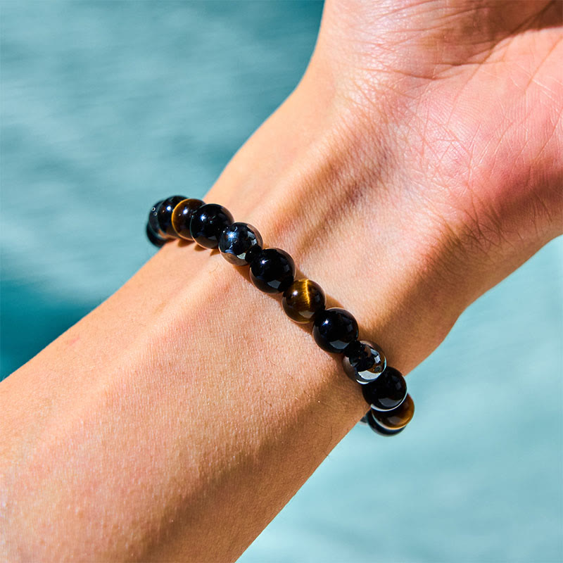 Fortune Jewel Natural Tiger's Eye Obsidian Hematite Positive Powerful Bracelet