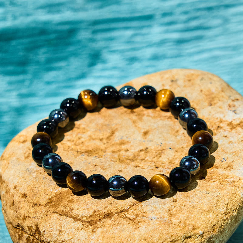 Fortune Jewel Natural Tiger's Eye Obsidian Hematite Positive Powerful Bracelet
