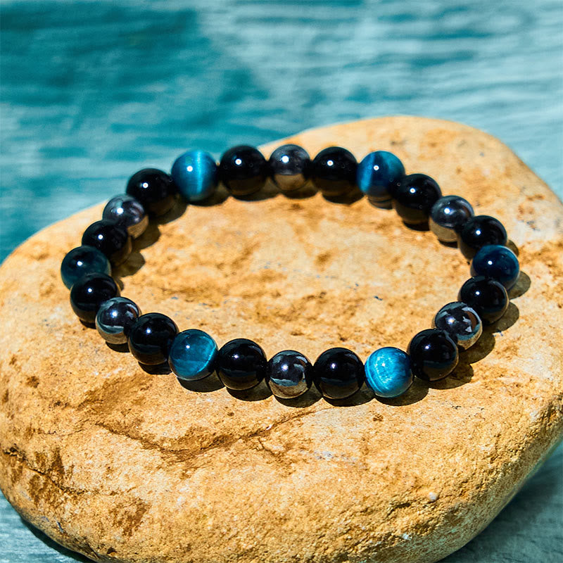 Fortune Jewel Natural Tiger's Eye Obsidian Hematite Positive Powerful Bracelet
