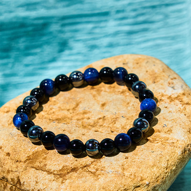 Fortune Jewel Natural Tiger's Eye Obsidian Hematite Positive Powerful Bracelet