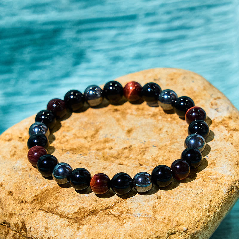 Fortune Jewel Natural Tiger's Eye Obsidian Hematite Positive Powerful Bracelet