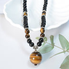 Fortune Jewel Black Obsidian Tiger Eye Strengthen Necklace Pendant