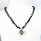 Fortune Jewel Black Obsidian Tiger Eye Strengthen Necklace Pendant