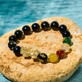 Fortune Jewel Natural Gold Sheen Obsidian PiXiu Five Directions Gods of Wealth Protection Bracelet