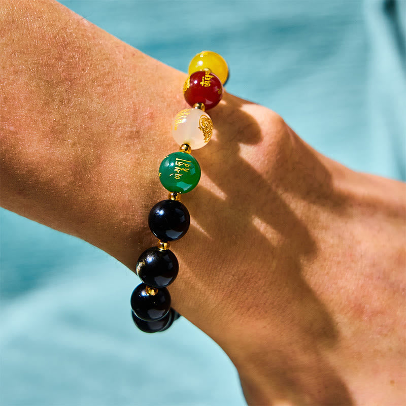 Fortune Jewel Natural Gold Sheen Obsidian PiXiu Five Directions Gods of Wealth Protection Bracelet
