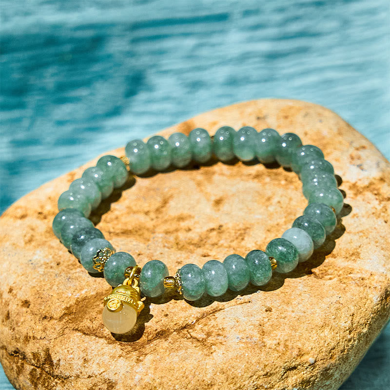 Fortune Jewel Strawberry Quartz Cyan Jade Lucky Cat Beads Healing Bracelet