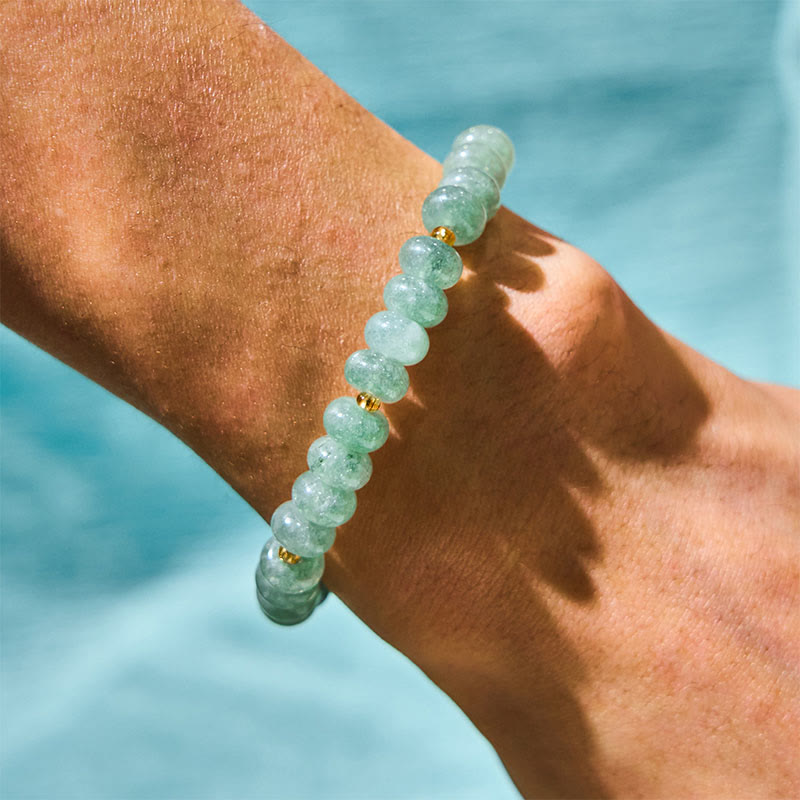 Fortune Jewel Strawberry Quartz Cyan Jade Lucky Cat Beads Healing Bracelet