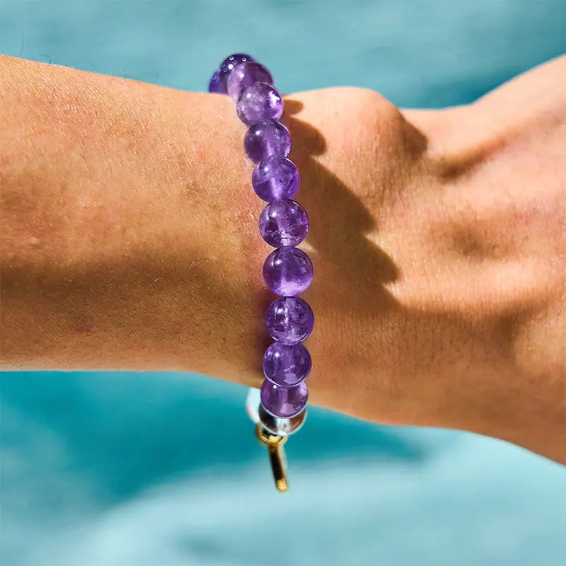 Fortune Jewel Natural Amethyst White Crystal Flower Healing Safe And Well Charm Bracelet Fortune Jewel