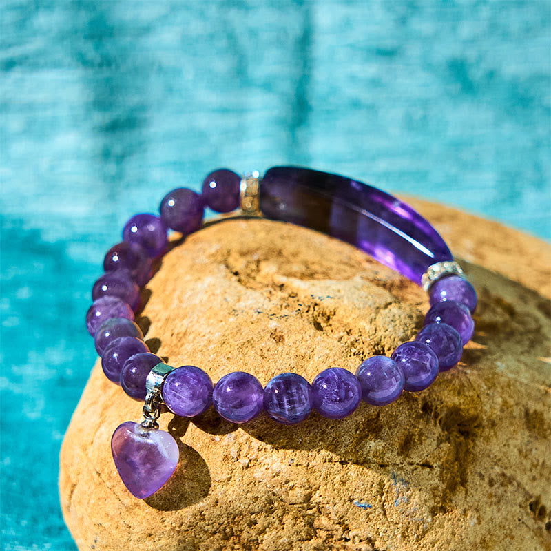 Fortune Jewel Natural Quartz Love Heart Healing Beads Bracelet